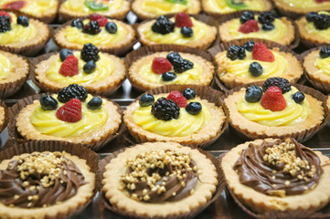Assortment of fresh pastries with copy space