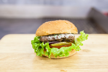 hamburger on the table, grilled, meat