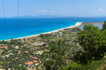 Amazing panorama of Agios Ioanis beach with blue waters, Lefkada, Ionian Islands, Greece