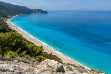Fototapeta na wymiar Amazing Seascape of Kokkinos Vrachos Beach with blue waters, Lefkada, Ionian Islands, Greece