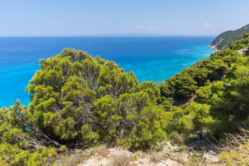 Amazing Seascape of Kokkinos Vrachos Beach with blue waters, Lefkada, Ionian Islands, Greece