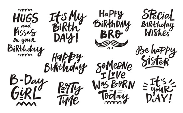 Happy Birthday handdrawn lettering set
