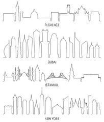 Obraz premium Florence, Dubai, New York and Istanbul lineart