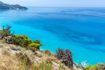 Fototapeta na wymiar Amazing Seascape of Kokkinos Vrachos Beach with blue waters, Lefkada, Ionian Islands, Greece
