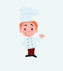 Chef waving with a dreamy expression.