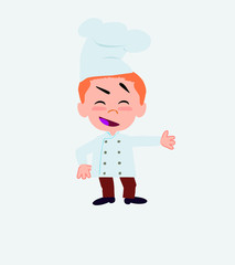 Chef showing something in an optimistic and positive attitude.