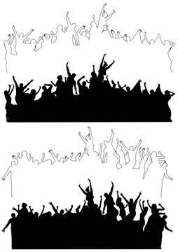 Silhouettes of dancing celebrating people