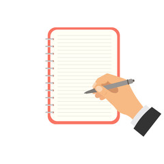 Blank open notepad with lines. Sketchbook or diary with pencil. Vector illustration