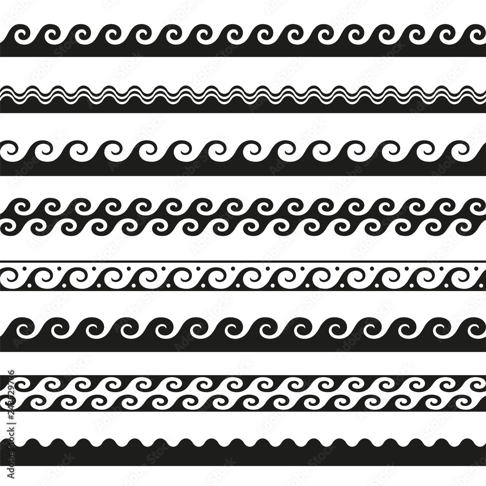 Wall mural set of seamless wave borders. vector design elements