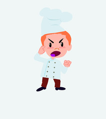 Chef screams angry in aggressive attitude.