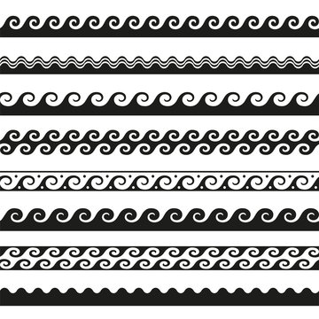 set of seamless wave borders. Vector design elements