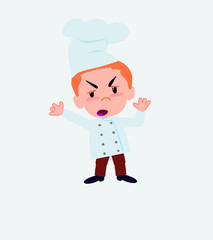 Chef argues something with a gesture of discontent.