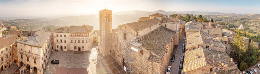 Aerial Cityscape view of the Old Tuscany town of Montepulciano, Italy - obrazy, fototapety, plakaty