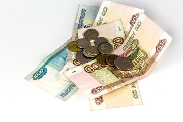 Russian money of various denominations isolated