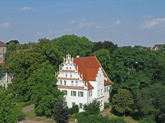 Fototapeta na wymiar Altenburg / Germany: The registry office of the former city of residence in an impressive Renaissance style building with a decorative corbie step gable
