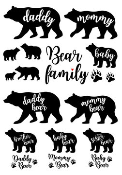 Daddy bear, mommy bear, baby bear, vector set