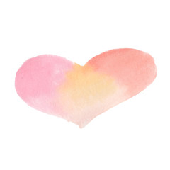 Big pink red watercolor heart, hand drawn, isolated on white background