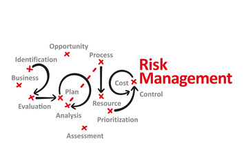 Risk Management New Year 2019 word cloud red marks white background vector