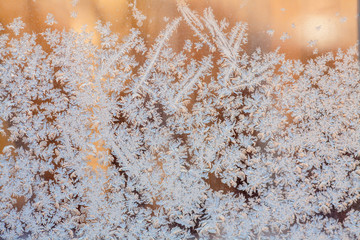 frost texture on the window glass in winter