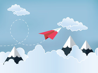 Paper plane are competition to destination up to the sky go out form Comfort Zone success goal. idea, business startup concept, leadership, creative, illustration vector.