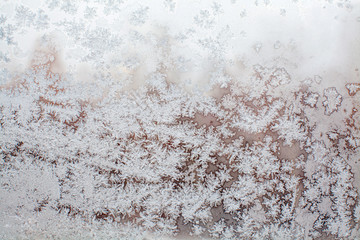 frost texture on the window glass in winter