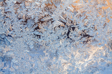 frost texture on the window glass in winter