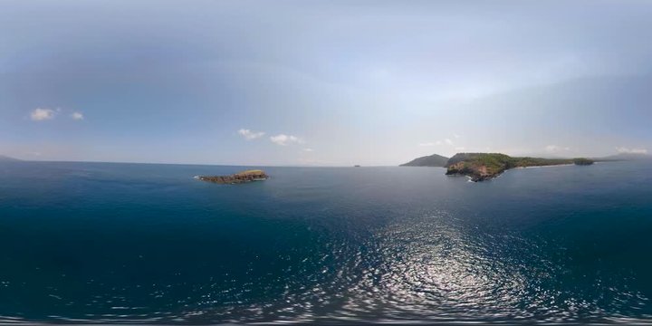 vr360 small tropical island in sea. aerial view tropical island among the ocean. Travel concept. Aerial footage.