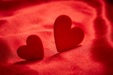 Valentines Day Background, Valentine Heart Red Silk Fabric, Wedding Love - Image