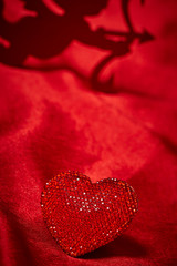 Valentines Day Background, Valentine Heart Red Silk Fabric, Wedding Love - Image