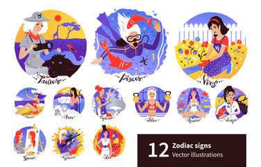 Fototapeta na wymiar Vector set of Zodiac Signs illustration