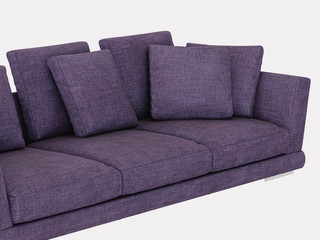 Purple soft sofa on a white background 3d rendering