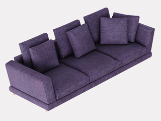 Purple soft sofa on a white background 3d rendering