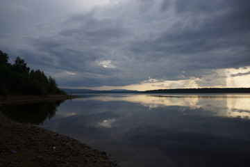 evening sunset on the pond