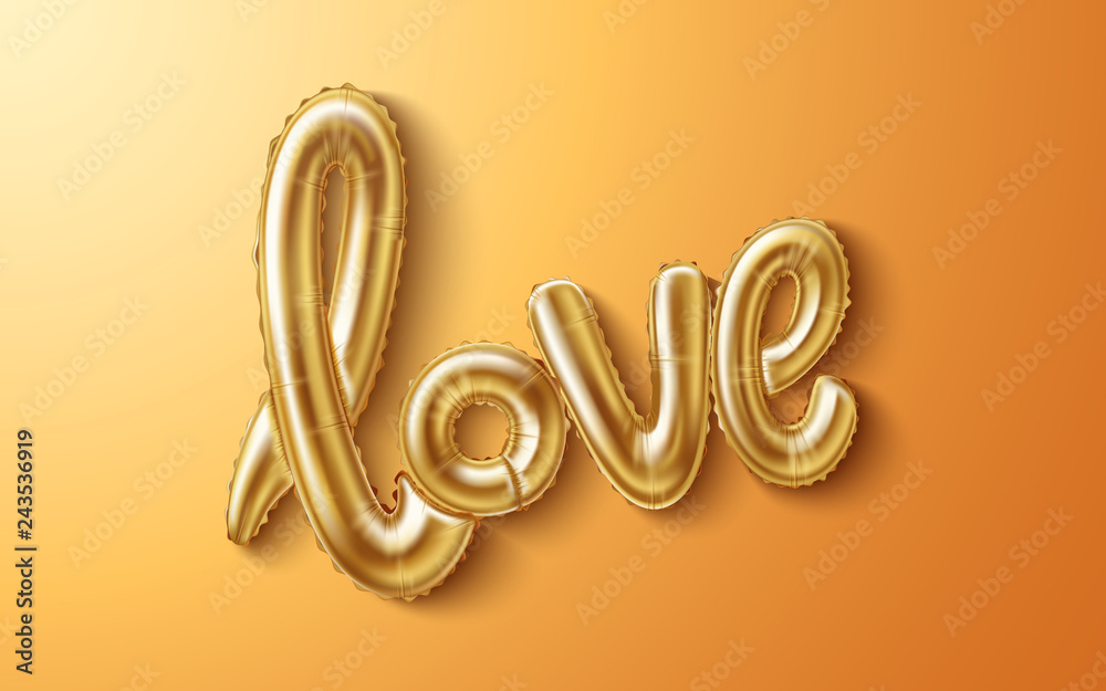 Wall mural Vector love realistic rubber balloon on gold