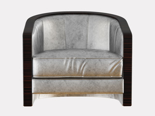 Gray leather armchair front view on a white background 3d rendering