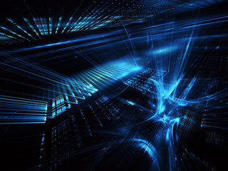 Abstract 3D fractal background, texture. Virtual Neon City