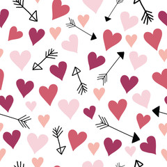 Vector pink and red love hearts and arrows. Perfect for fabric, wallpaper, stationery and scrapbooking projects and other crafts and digital work