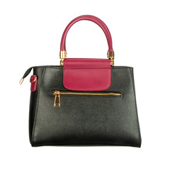 Black women's leather bag with burgundy top isolated on white
