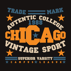 T-shirt Chicago, athletics Typography, Fashion college