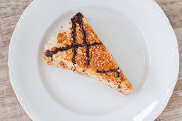A slice of Amaretti and mascarpone cream pie from above.