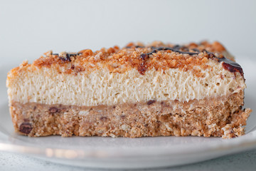 Close up of a slice of Amaretti and mascarpone cream pie.