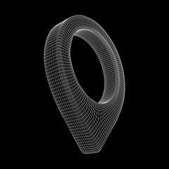 Geo map pin mesh. Place symbol GPS pictogram. Wireframe low poly mesh vector illustration