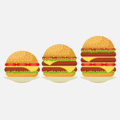 hamburgers set, a simple hamburger double and triple, a dining r