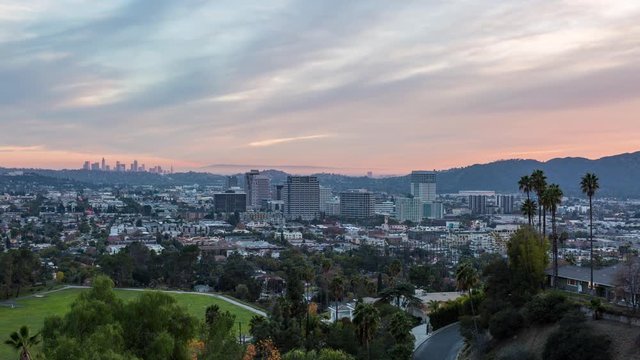 Downtown Los Angeles and Glendale Day to Night Skyfire Sunset Timelapse