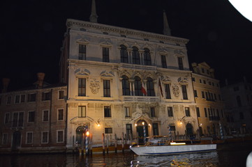 Night Photograph Of A Beautiful Palace On The Grand Canal Of Venice Adriatic Sea. Travel, Holidays, Architecture. March 27, 2015. Venice, Region Of Veneto, Italy.
