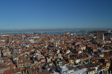 Fototapeta premium Aerial Views From The Campanile Tower On The Rooftops Of Venetian Style Buildings In Venice. Travel, Holidays, Architecture. March 27, 2015. Venice, Region Of Veneto, Italy.