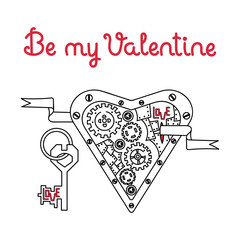 Be my Valentine. Heart in the steampunk style. Hand drawn vector illustration