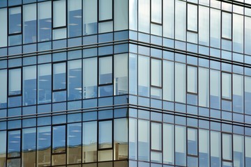 Fototapeta na wymiar Modern building with reflected sky and cloud in glass window