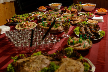 Exquisite wedding table with snacks, Cossack table