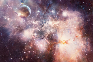 Fototapeta na wymiar Artistic Planet Flows Into a Beautiful Smooth Nebula Galaxy Artwork